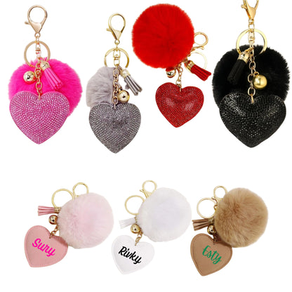 Heart Pom Pom Keyring